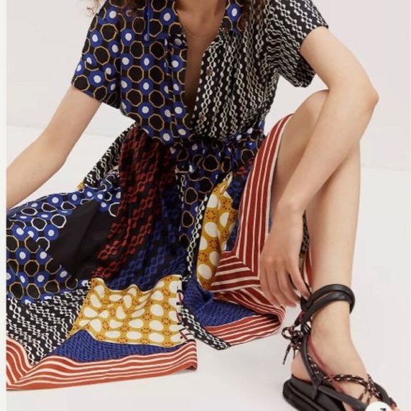 Anthropologie Maeve Contrast Asymmetrical Shirt Dress NWT Small - Picture 11 of 15